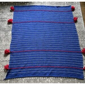 Opalhouse Blue Red Tassel Throw Blanket Stripes 53 x 46
